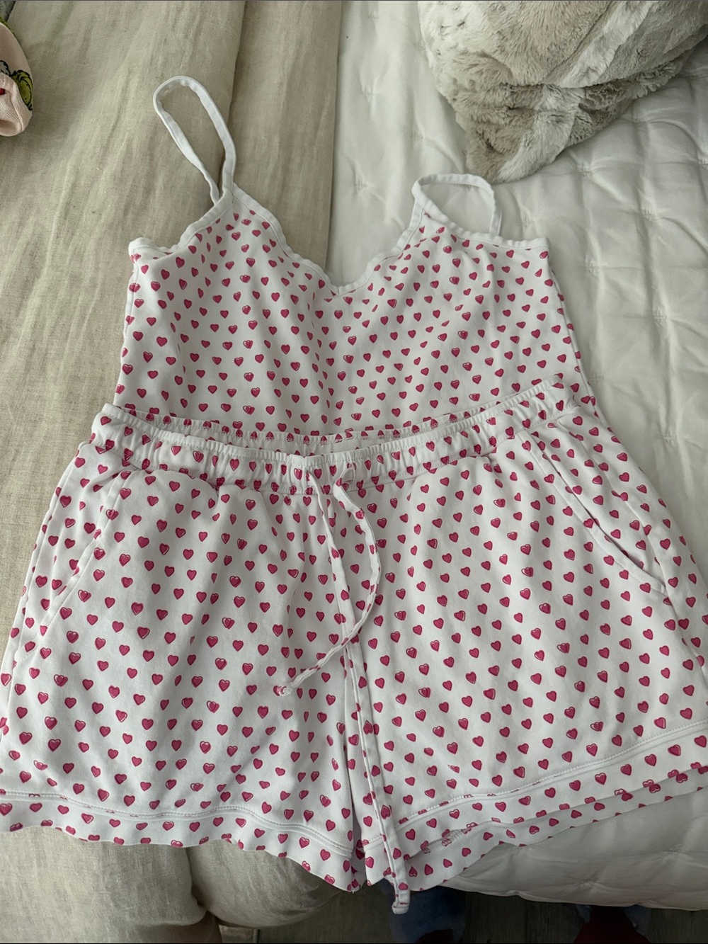 Roller Rabbit White & Pink Heart Print Pajama Set XS